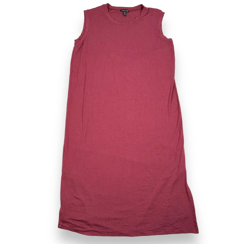 Eileen Fisher T-Shirt Dress Women's Medium Maroon Sleeveless Stretch Viscose